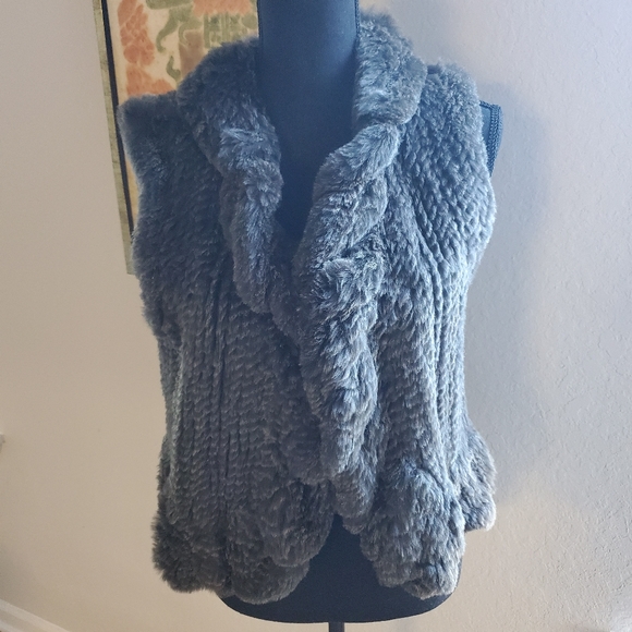 SAKS FIFTH AVENUE CHARCOAL RABBIT FUR VEST - Picture 1 of 6